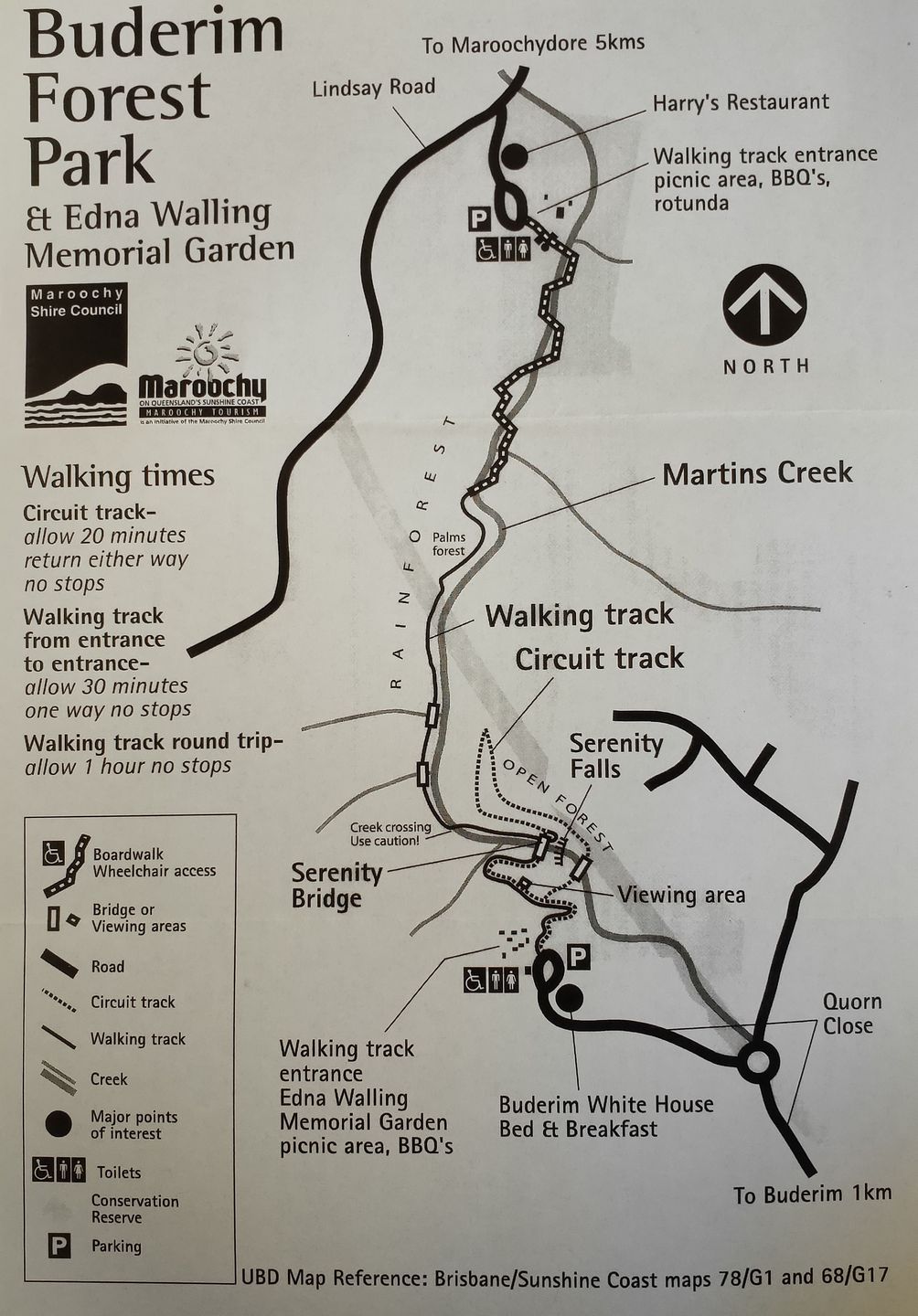 Buderim Forest Park - Walking Map, Waterfall, Boardwalk, Dogs, BBQs, QLD